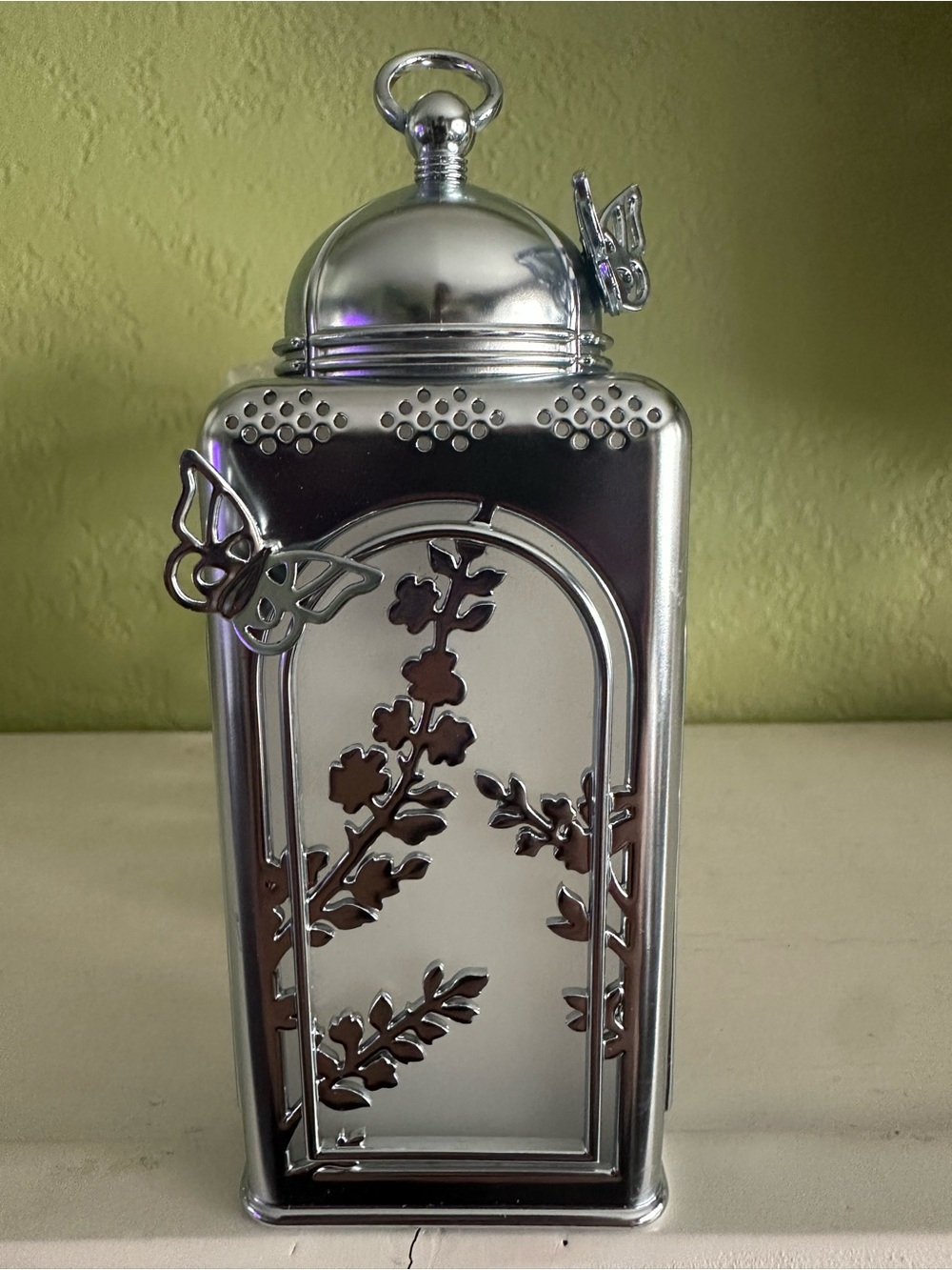 Silver Blue Butterfly Floral Decorative Wallflower Lantern